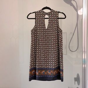 Geometric Pattern Keyhole Mini Dress